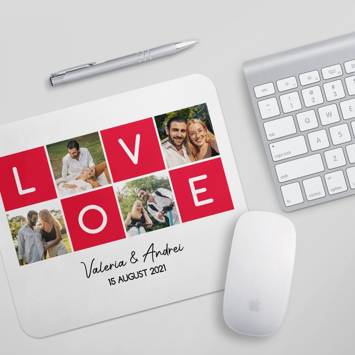Spersonalizowana podkładka pod mysz z 4 zdjęciami i napisem – LOVE