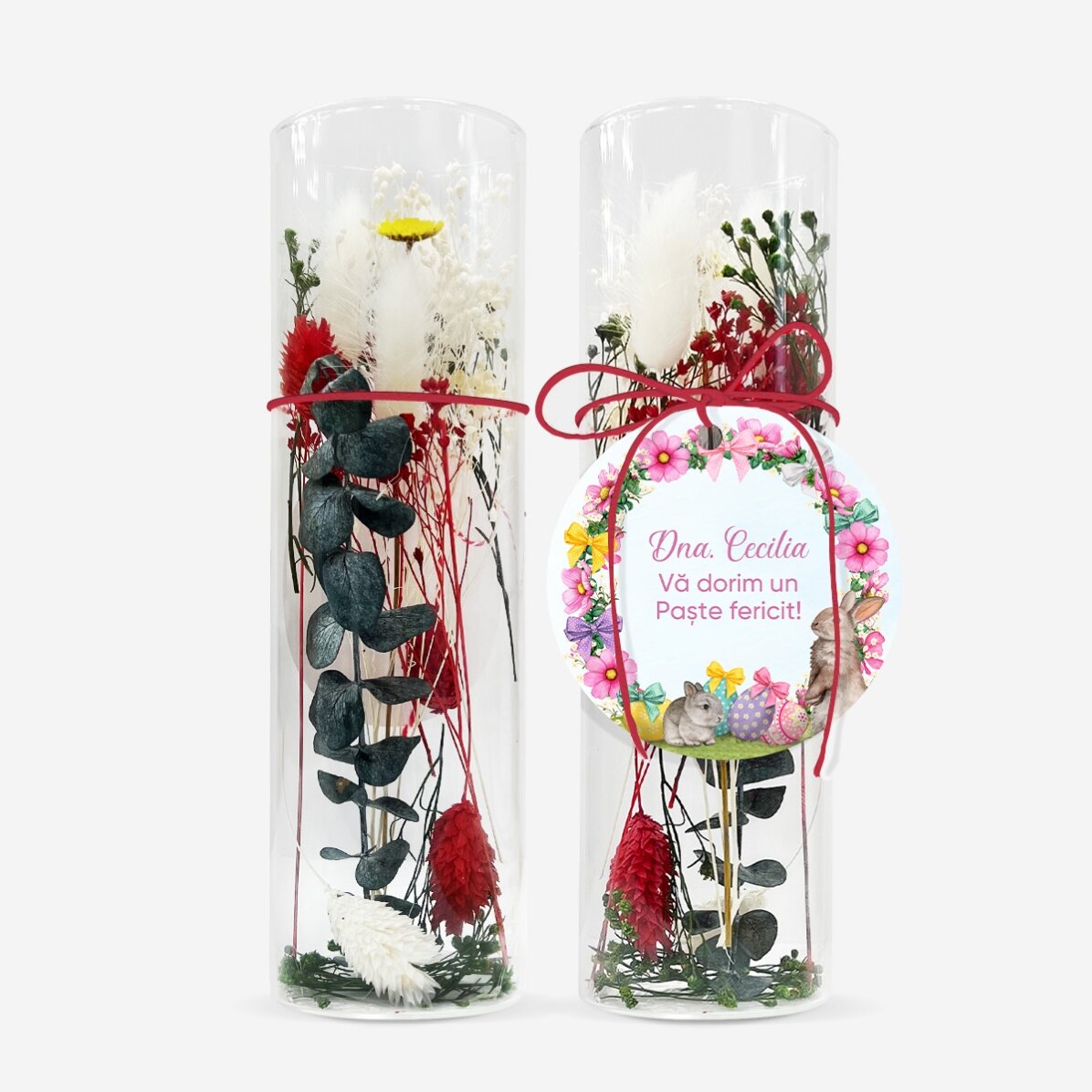 Glass ornament with preserved flowers personalised with Easter text
