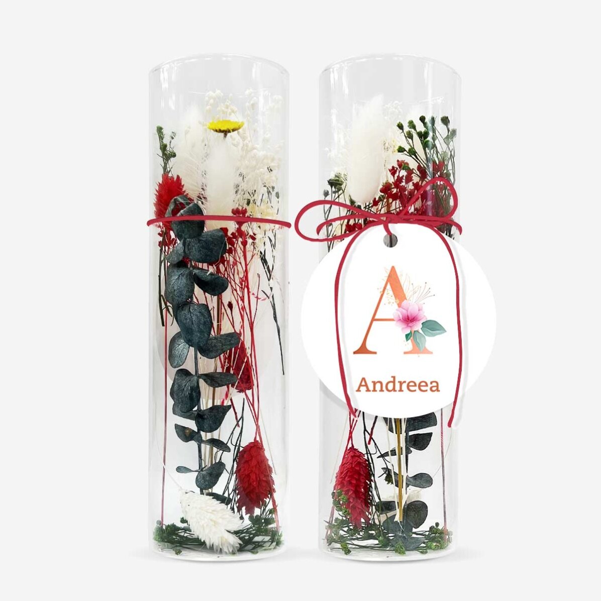 Glass ornament with preserved flowers, personalised with text - Floral