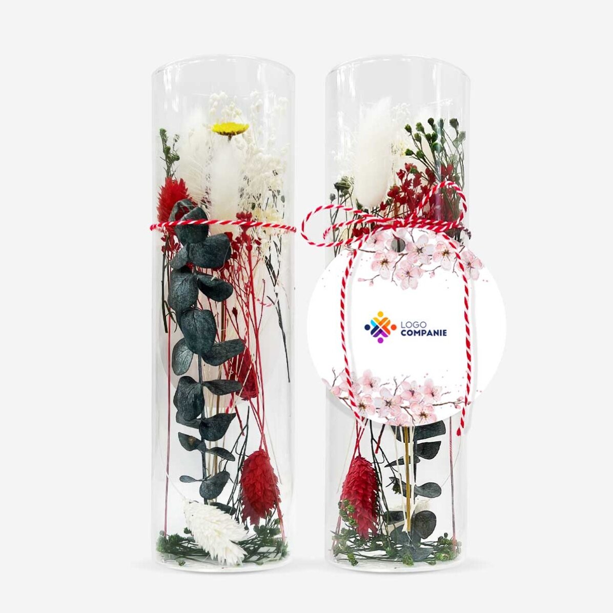 Szklana ozdoba „martisor” z zakonserwowanymi kwiatami, spersonalizowana z logo – Kwiaty