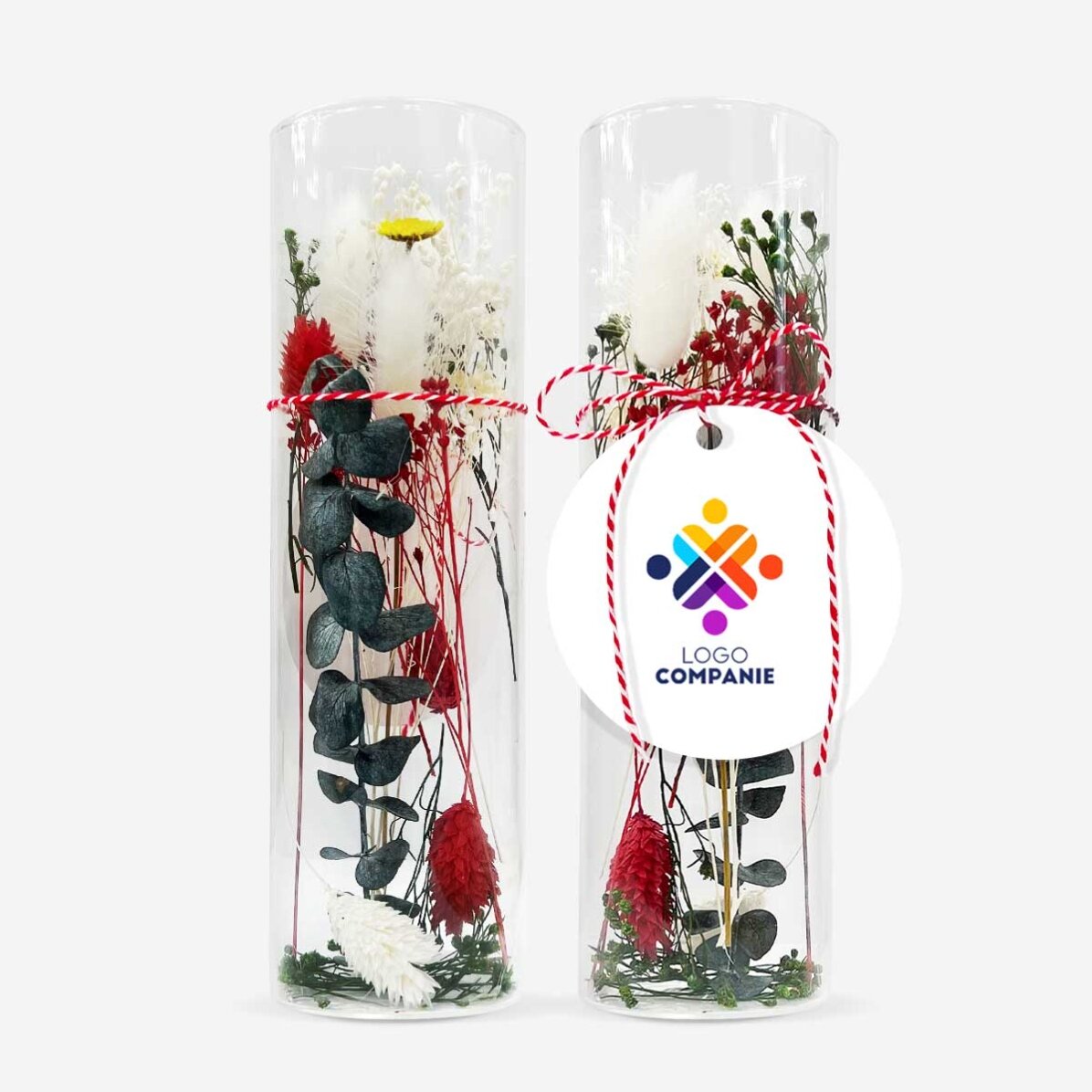 Szklana zawieszka „martisor” z zakonserwowanymi kwiatami, spersonalizowana logo