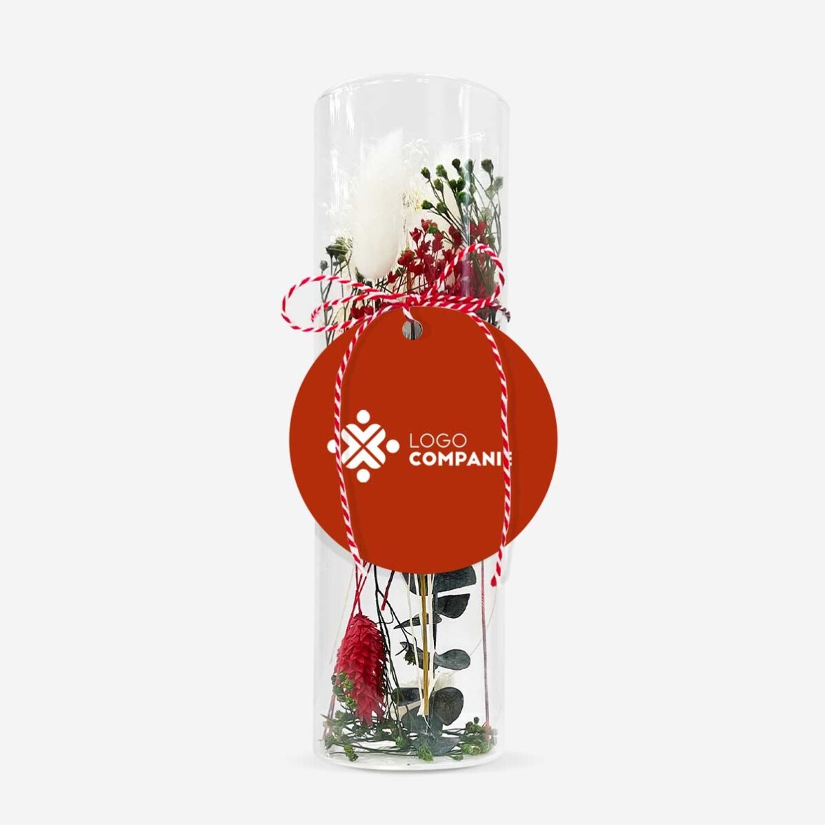 Szklana zawieszka „martisor” z zakonserwowanymi kwiatami, spersonalizowana logo