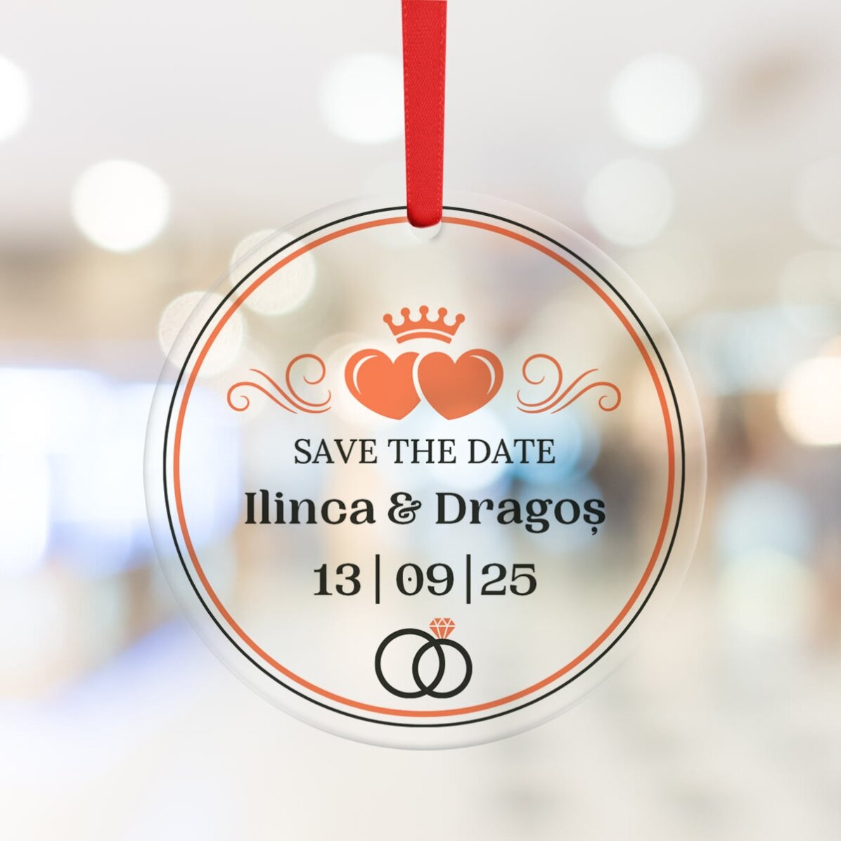 Okrągła ozdoba z indywidualnym napisem – Save the Date