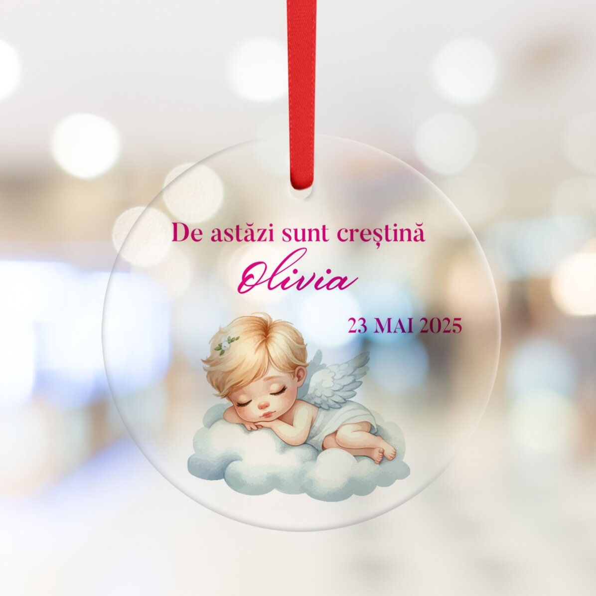 Personalised round ornament with text - Christening