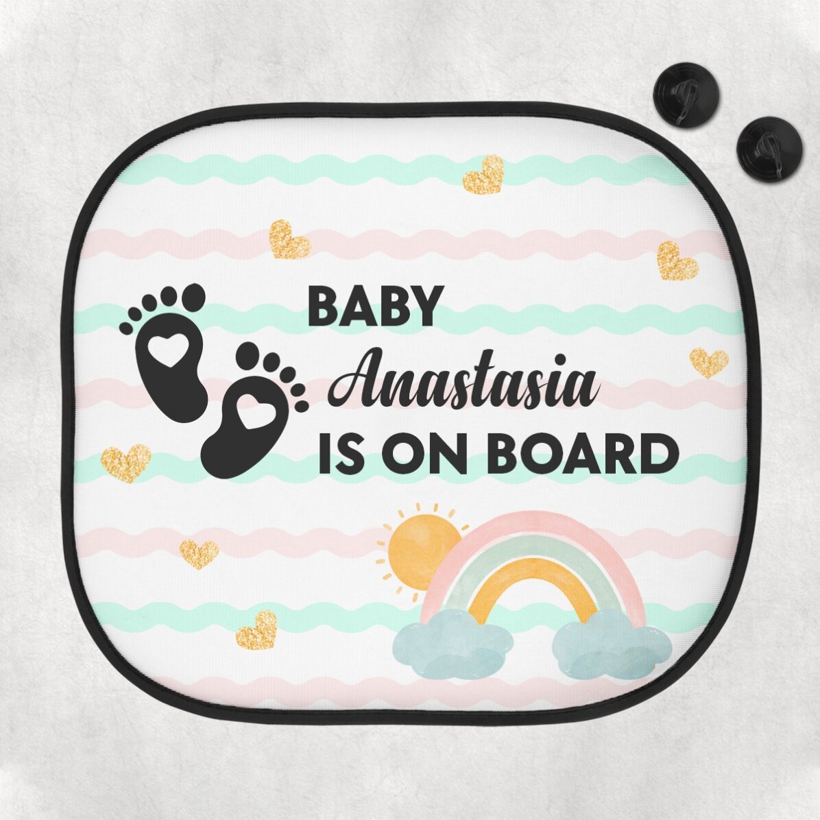 Spersonalizowana osłona przeciwsłoneczna do samochodu z napisem – „Baby on board”