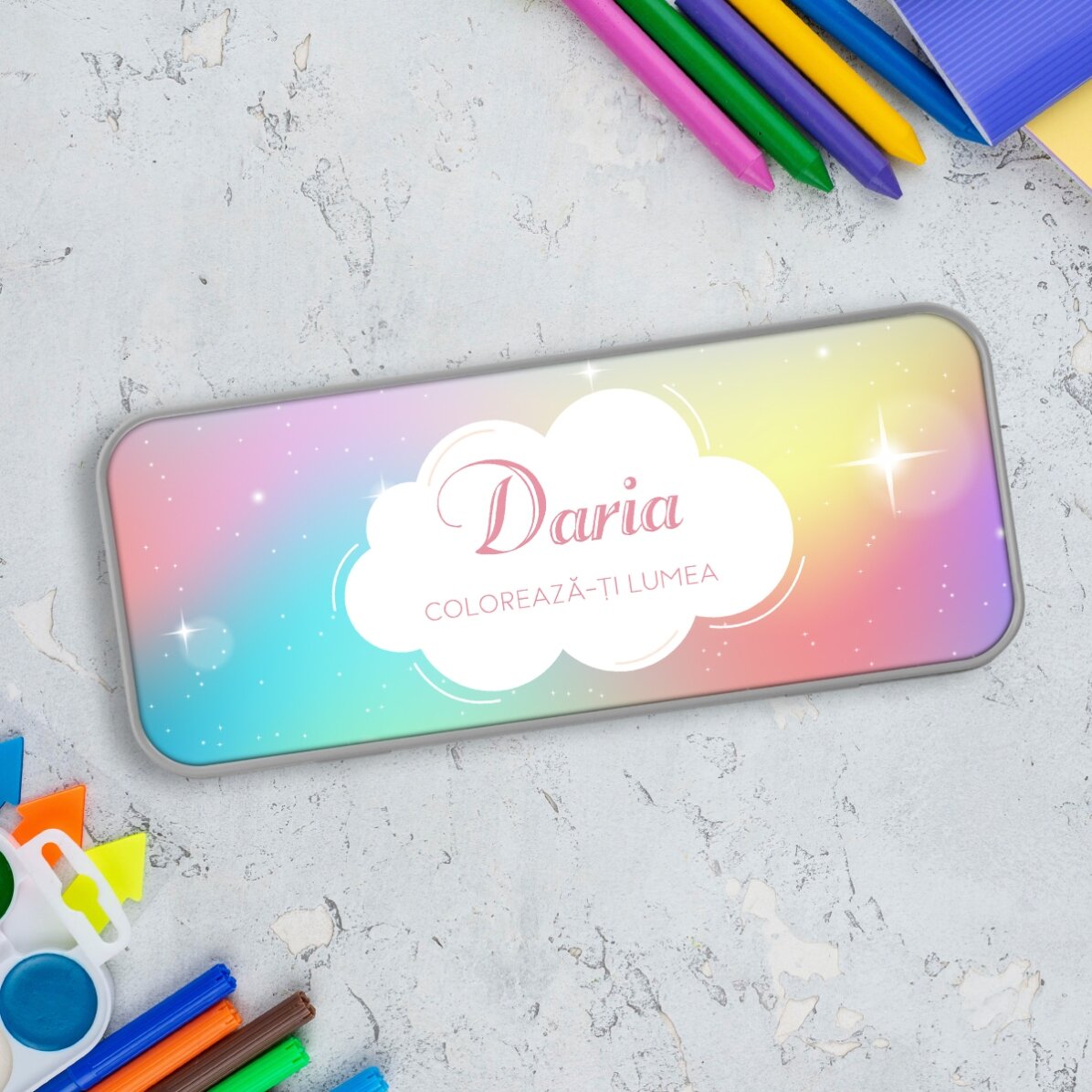 Personalised pencil case with text - Rainbow