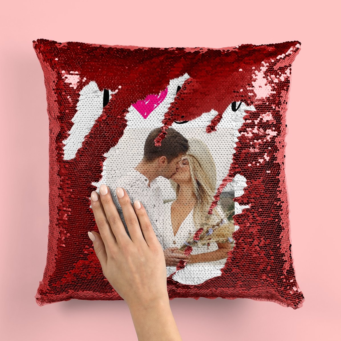 Poduszka z cekinami z własnym zdjęciem – I love you