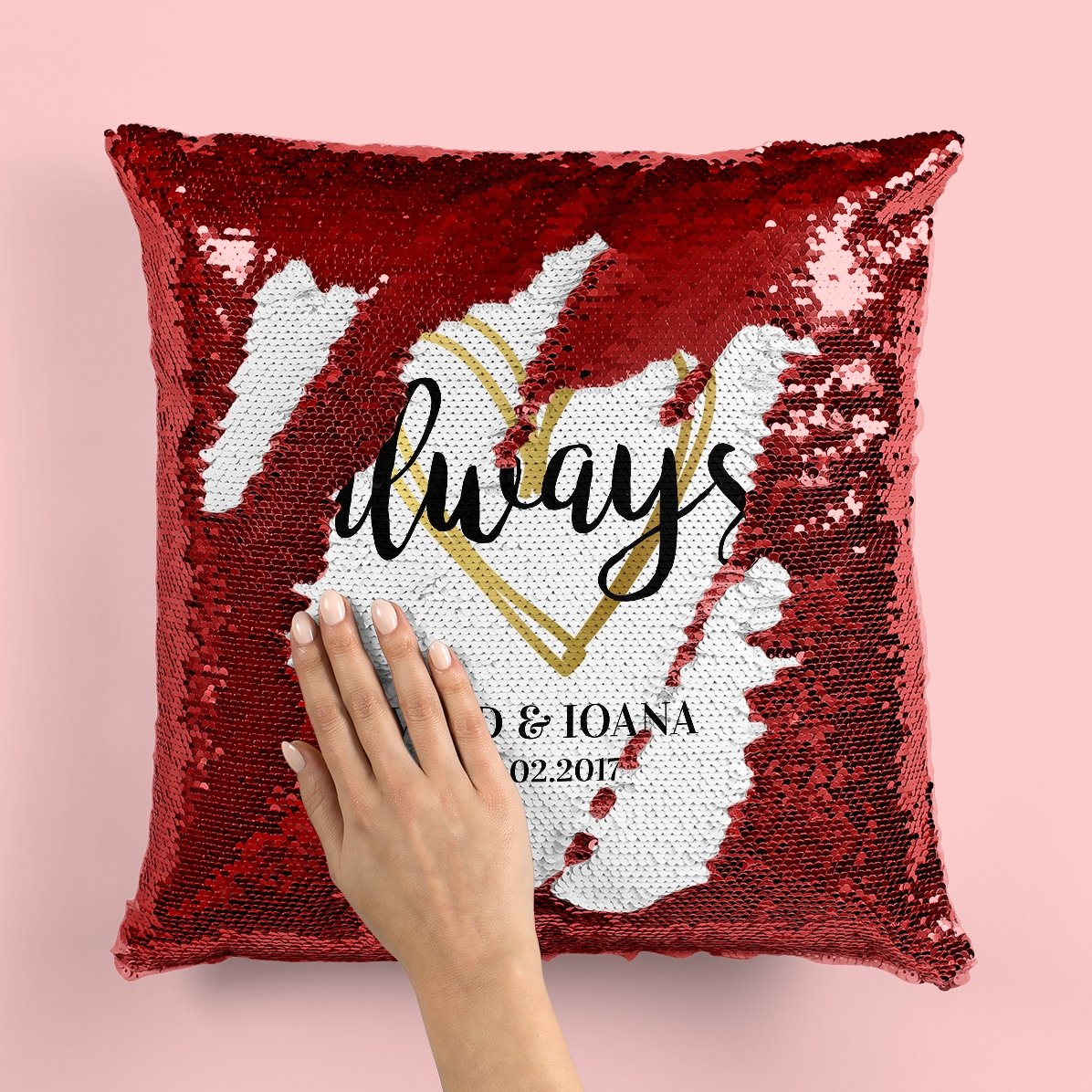 Personalised sequin cushion with text - Always