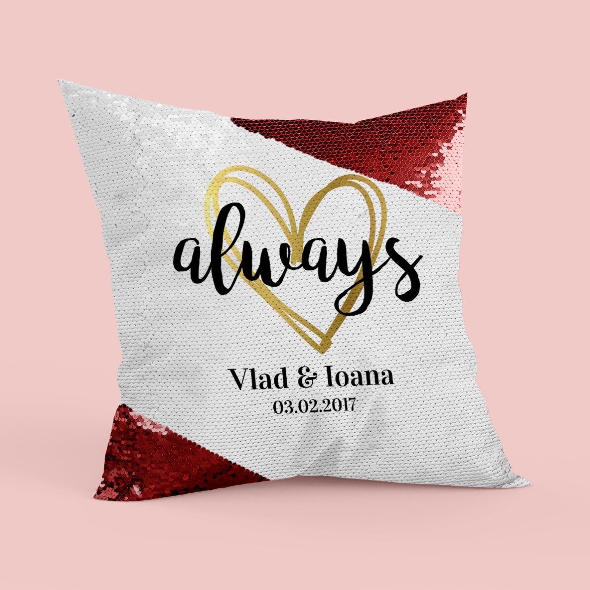 Personalised sequin cushion with text - Always