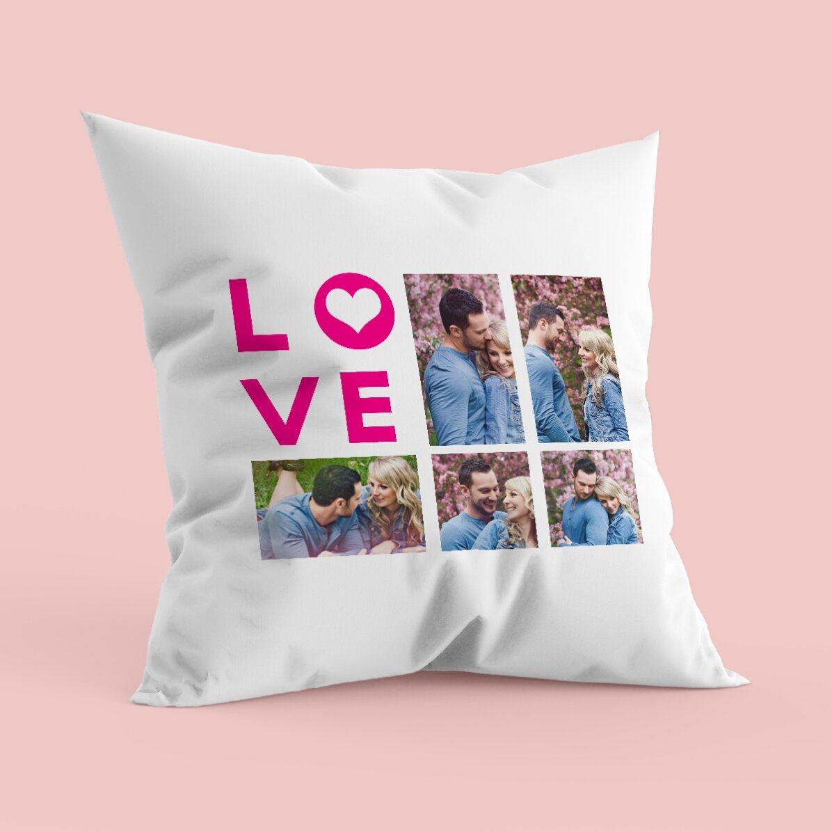 Spersonalizowana poduszka z 5 zdjęciami – wzór „love”