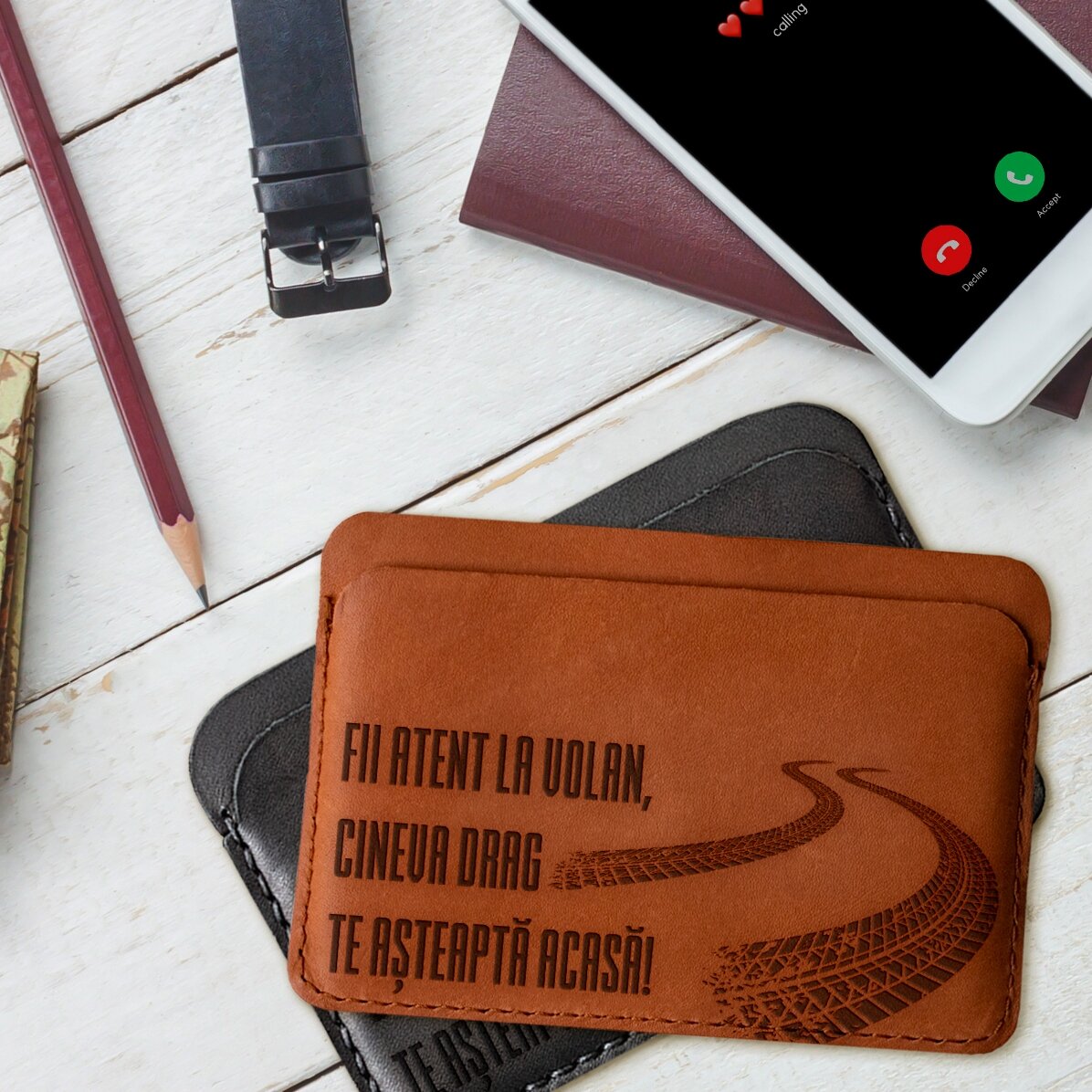 Personalised leather wallet with message - Please note!