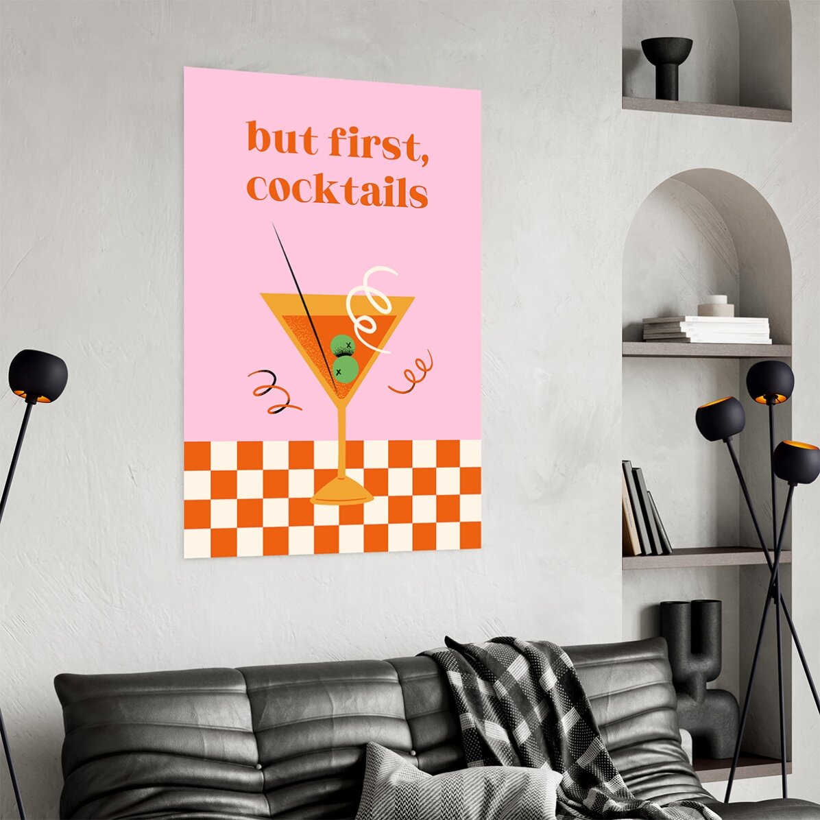 Plakat „But first, cocktails”