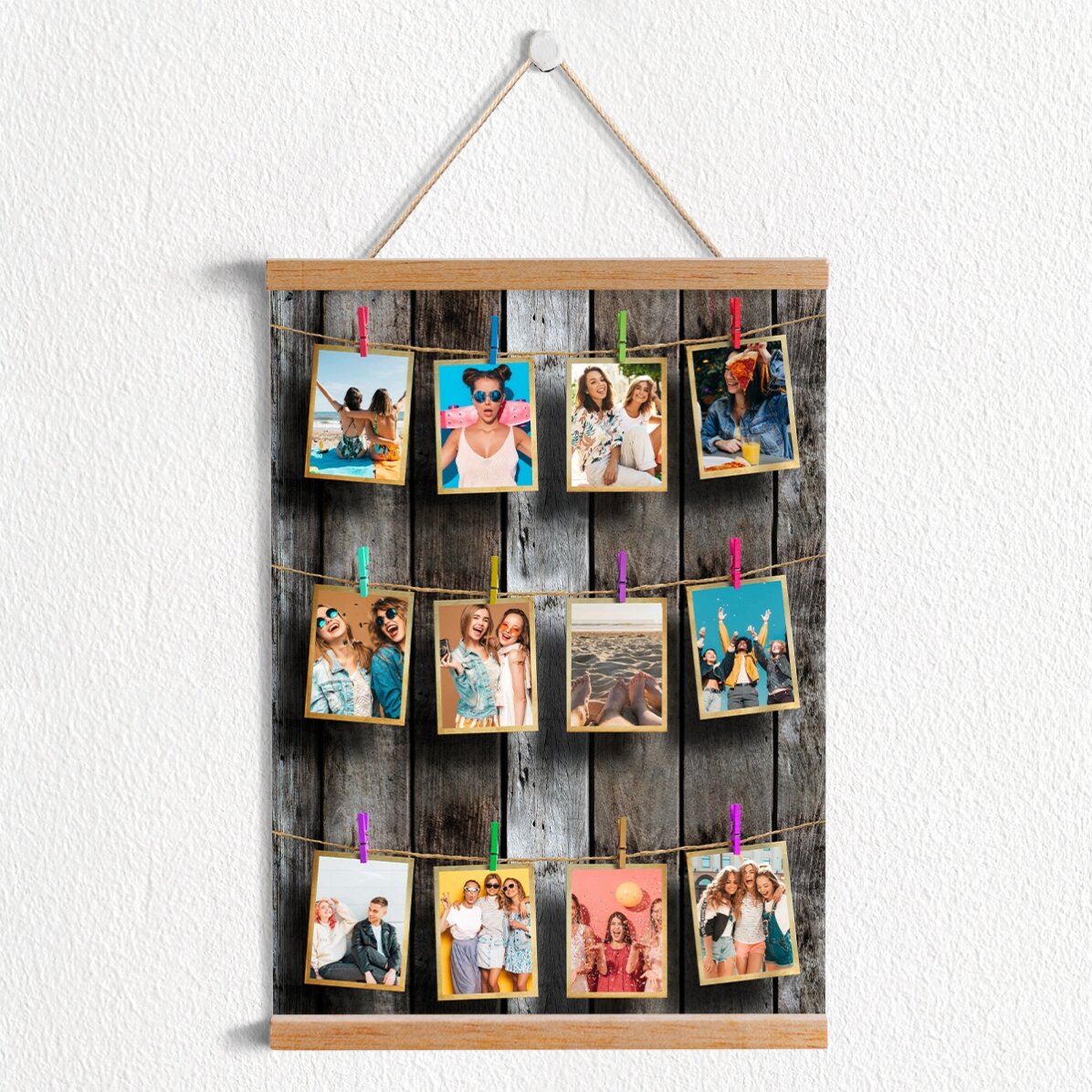 Personalised poster with hangers for 12 photos to put in a frame
