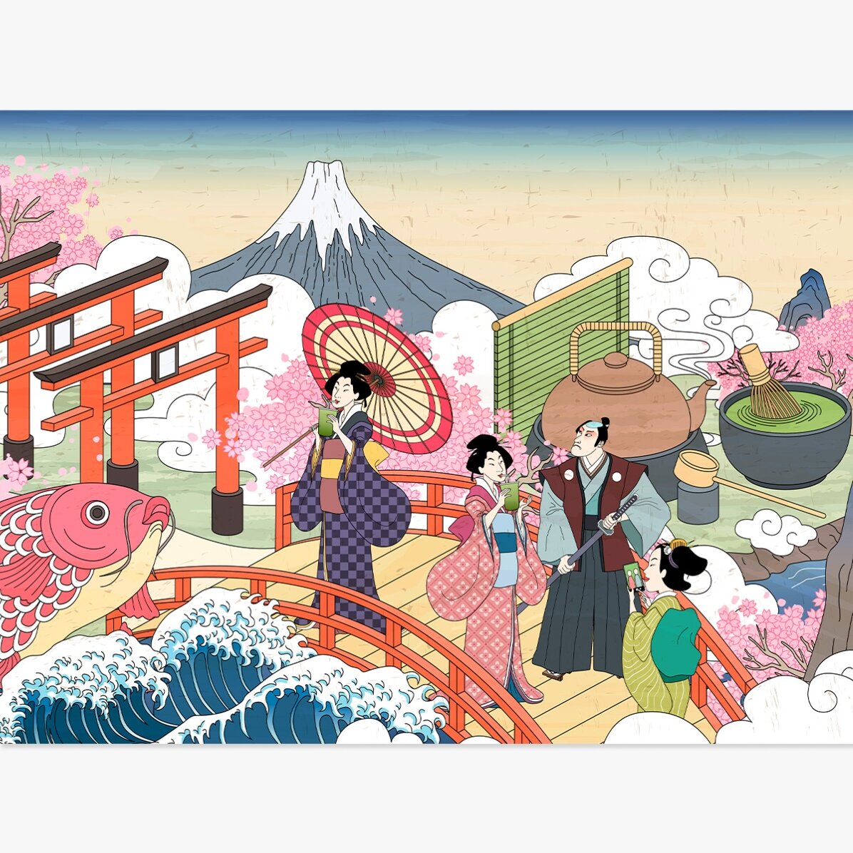 Plakat z ilustracją w stylu retro z Japonii