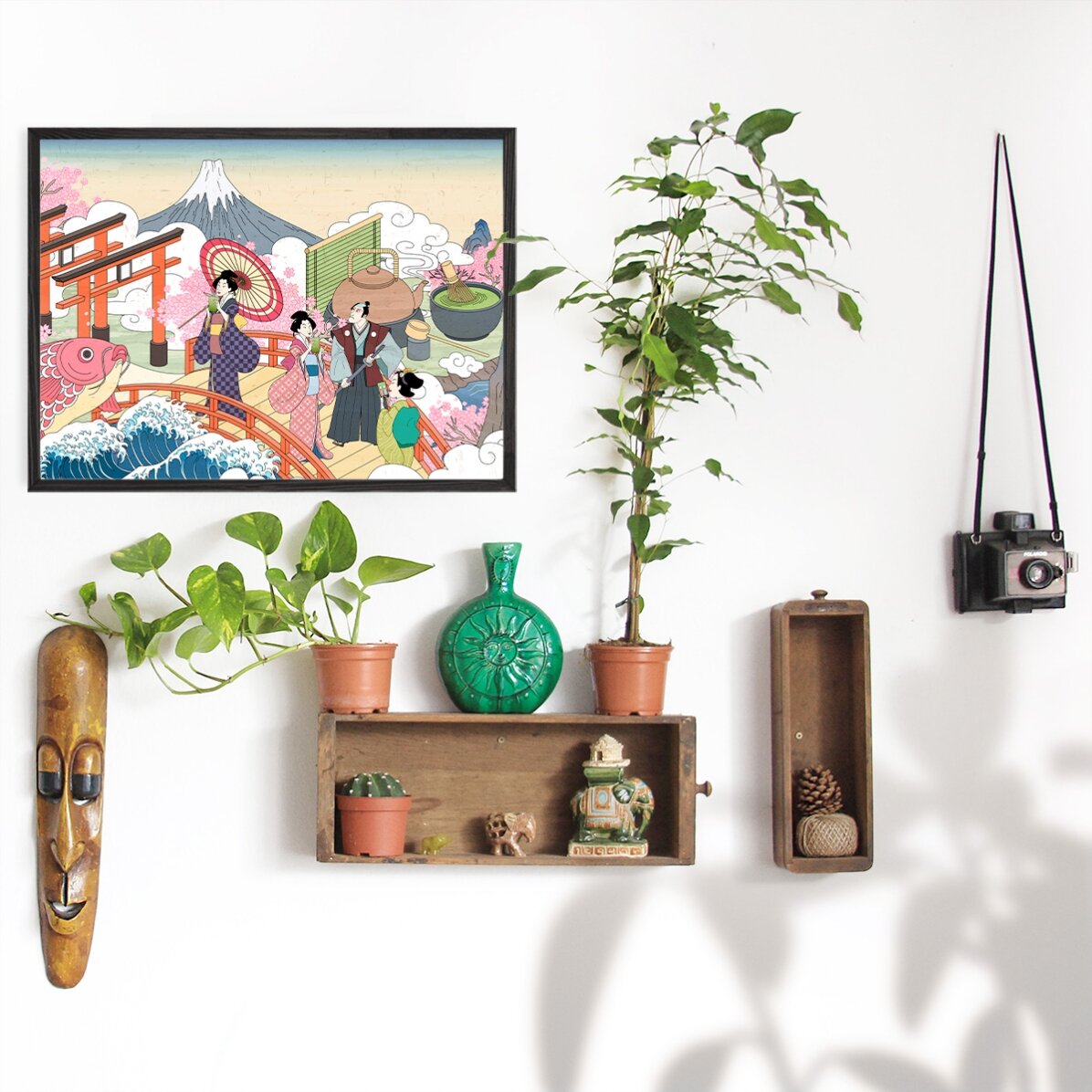 Plakat z ilustracją w stylu retro z Japonii