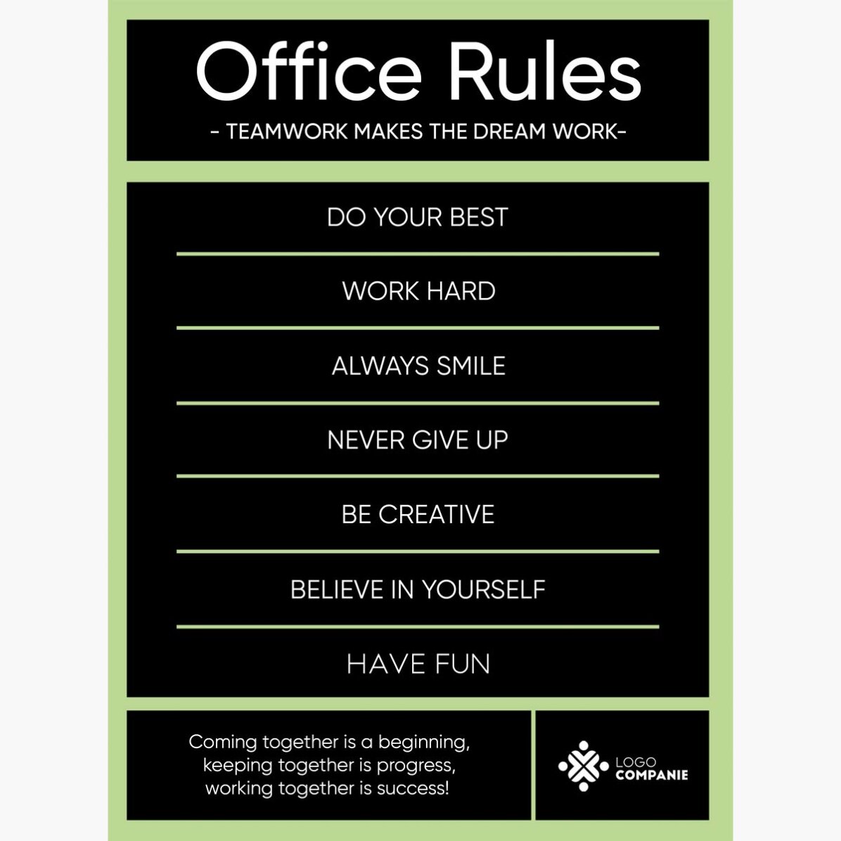 Spersonalizowany plakat z tekstem i logo – Office Rules