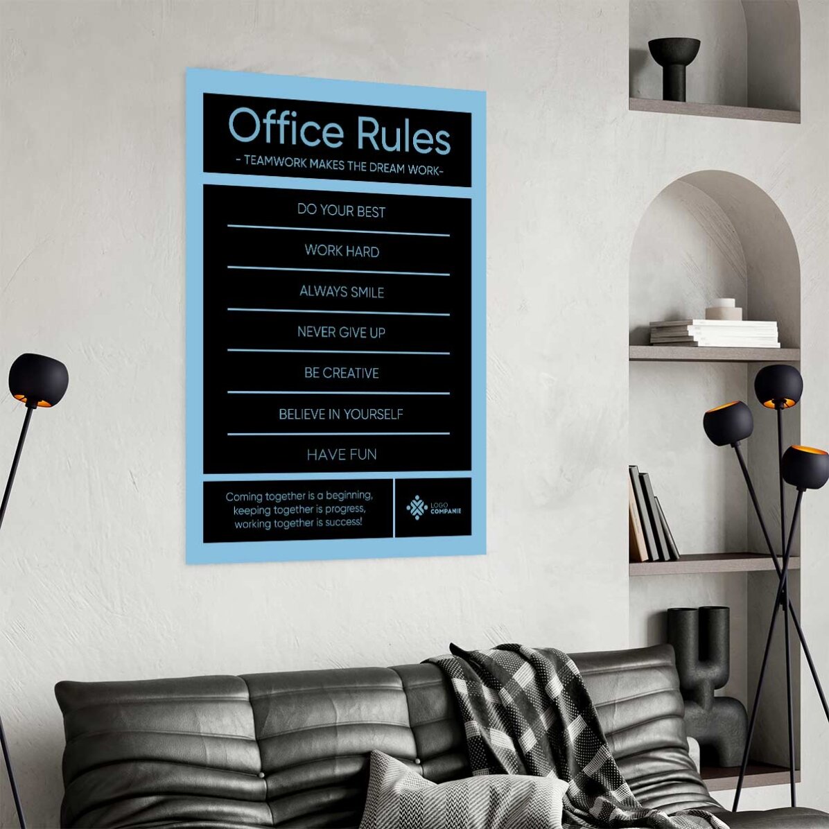Spersonalizowany plakat z tekstem i logo – Office Rules