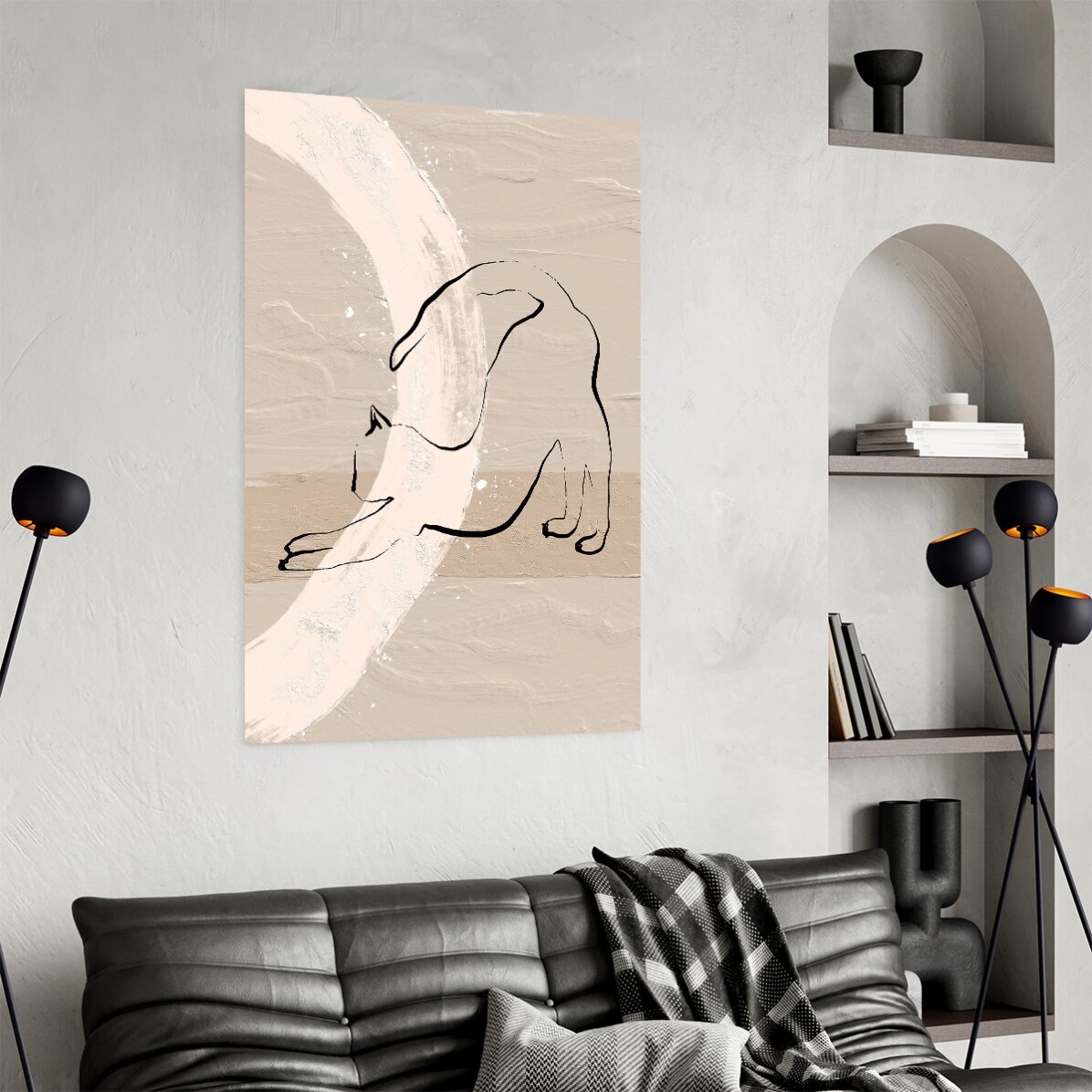 Plakat z minimalistycznym rysunkiem kota w stylu line art