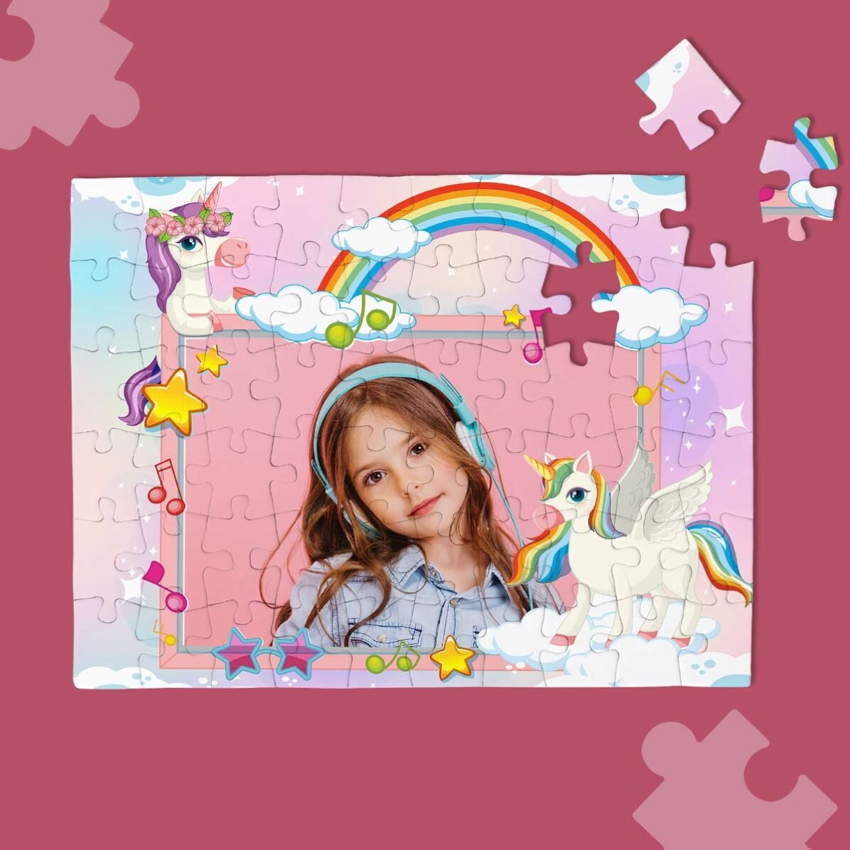 Personalised puzzle for children with a photo and text - Unicorns
