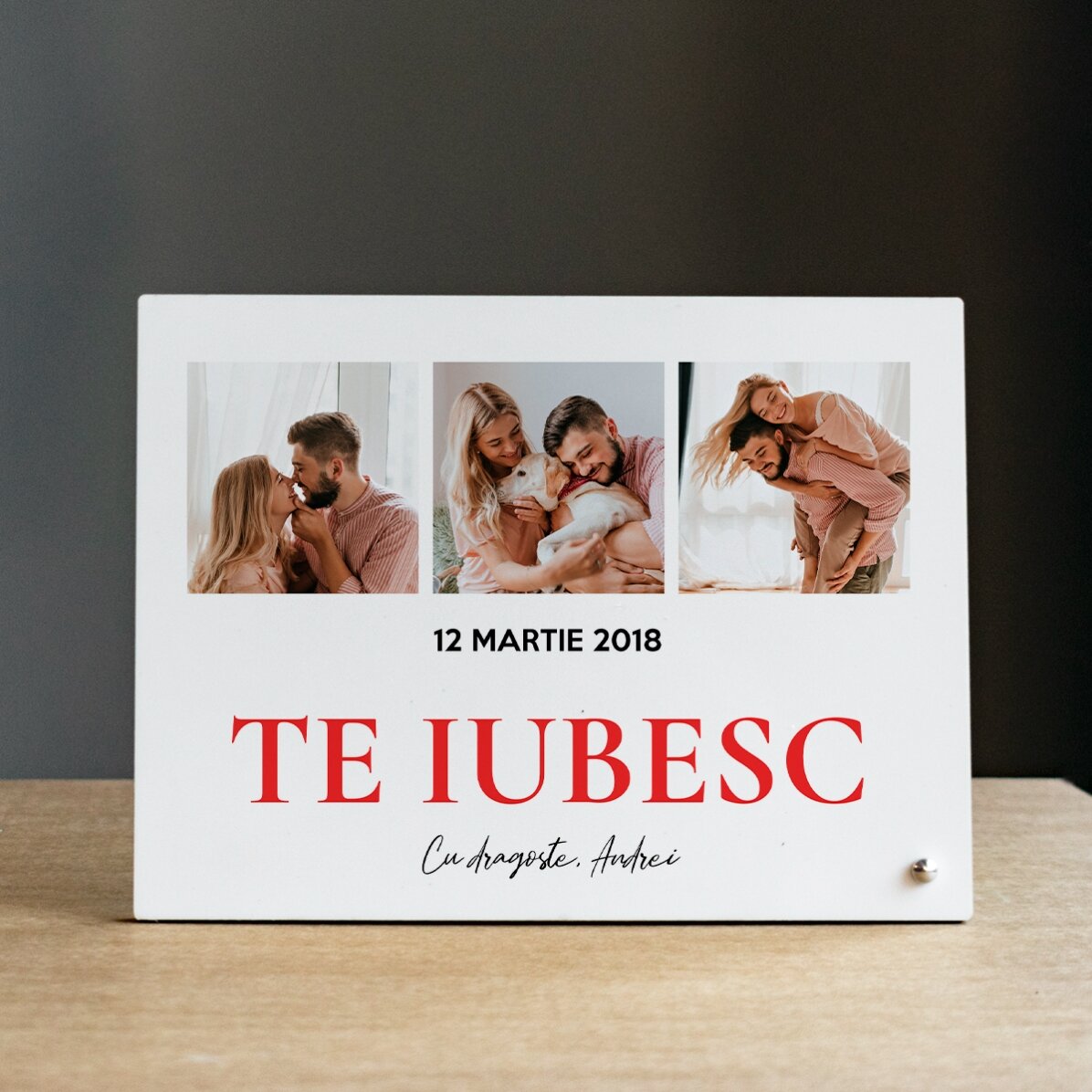 Spersonalizowana ramka na zdjęcia na biurko z 3 zdjęciami i napisem – With love