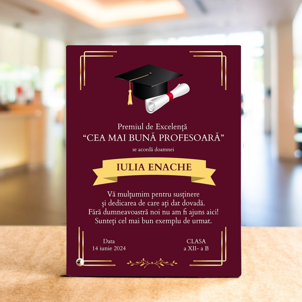 Personalised desk photo frame with message - Award of Excellence
