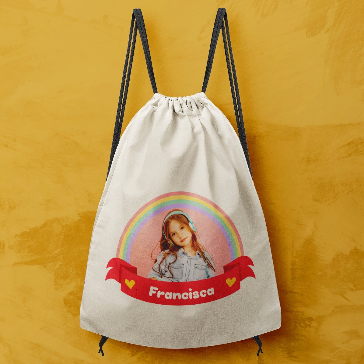 Personalised backpack with a photo and name - Rainbow