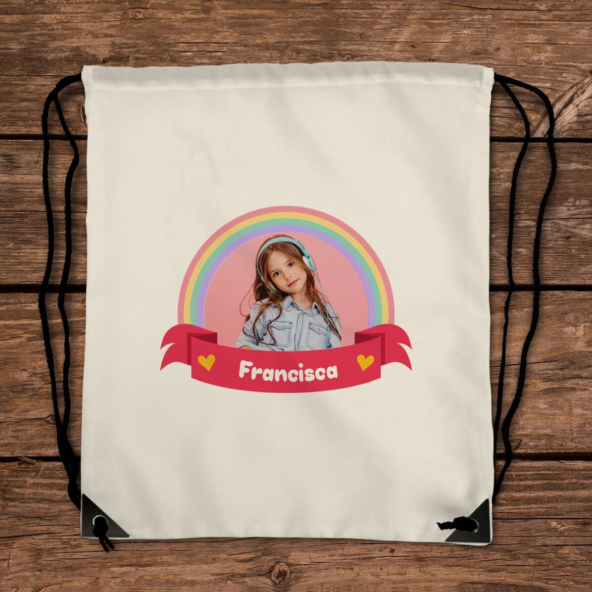 Personalised backpack with a photo and name - Rainbow
