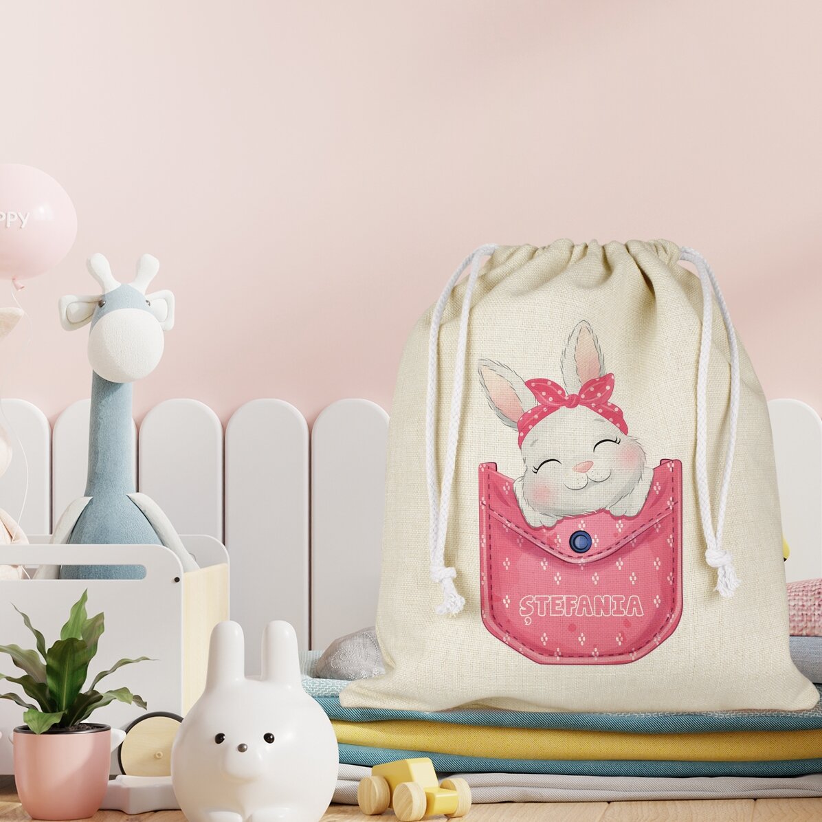 Personalised gift bag/nursery bag with name - Bunny