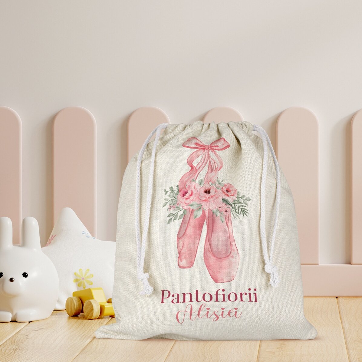 Personalised nursery bag with text - Ballet shoes