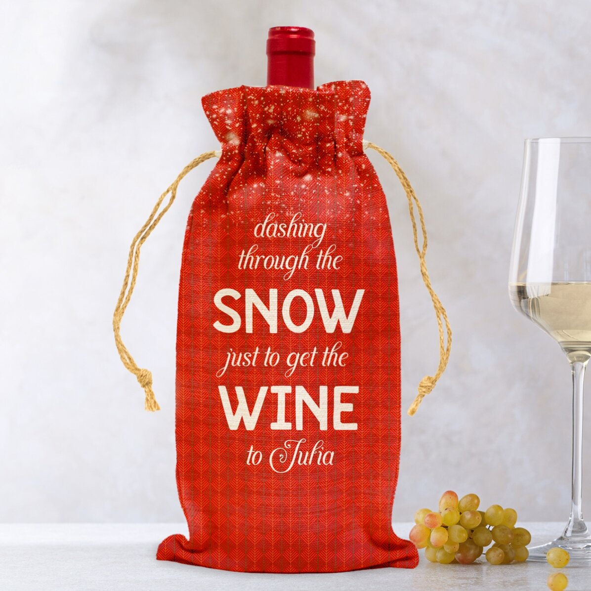 Spersonalizowana torba na butelkę wina – „Dashing through the snow”