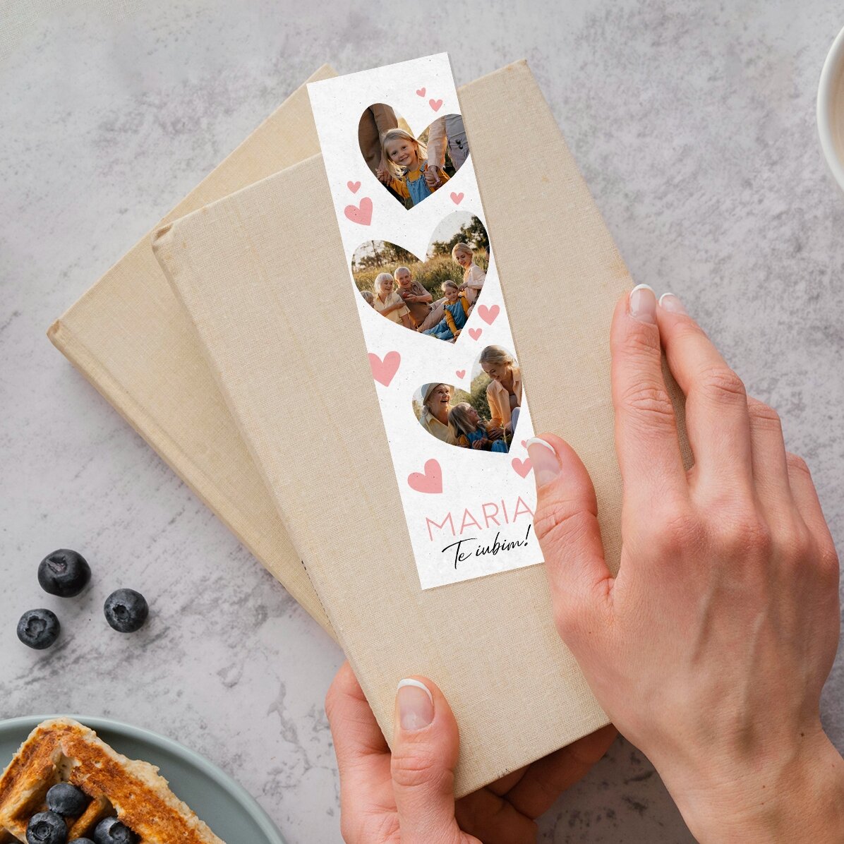 Personalised bookmark with 3 photos and text - Lovely