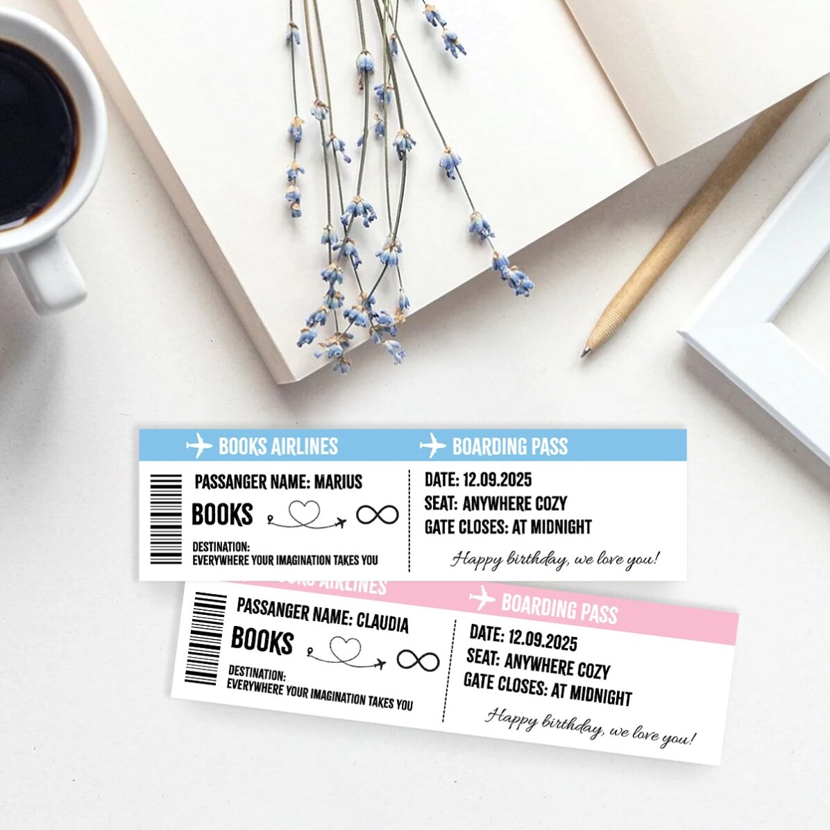 Personalised bookmark with text - Boarding pass