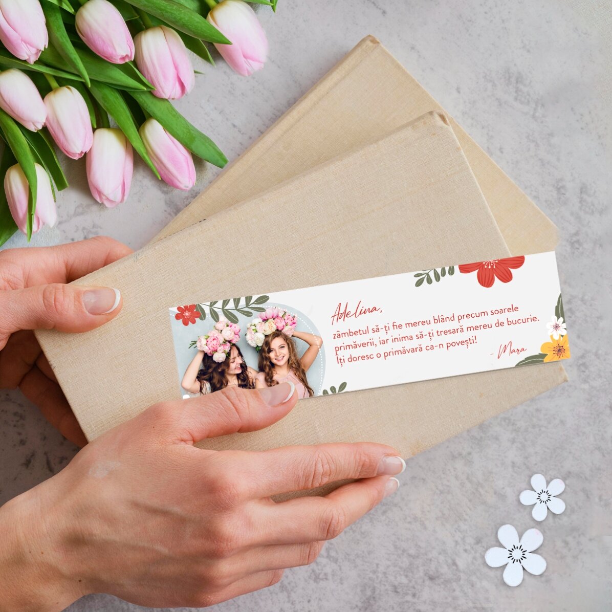 Personalised bookmark with a photo and message - Spring