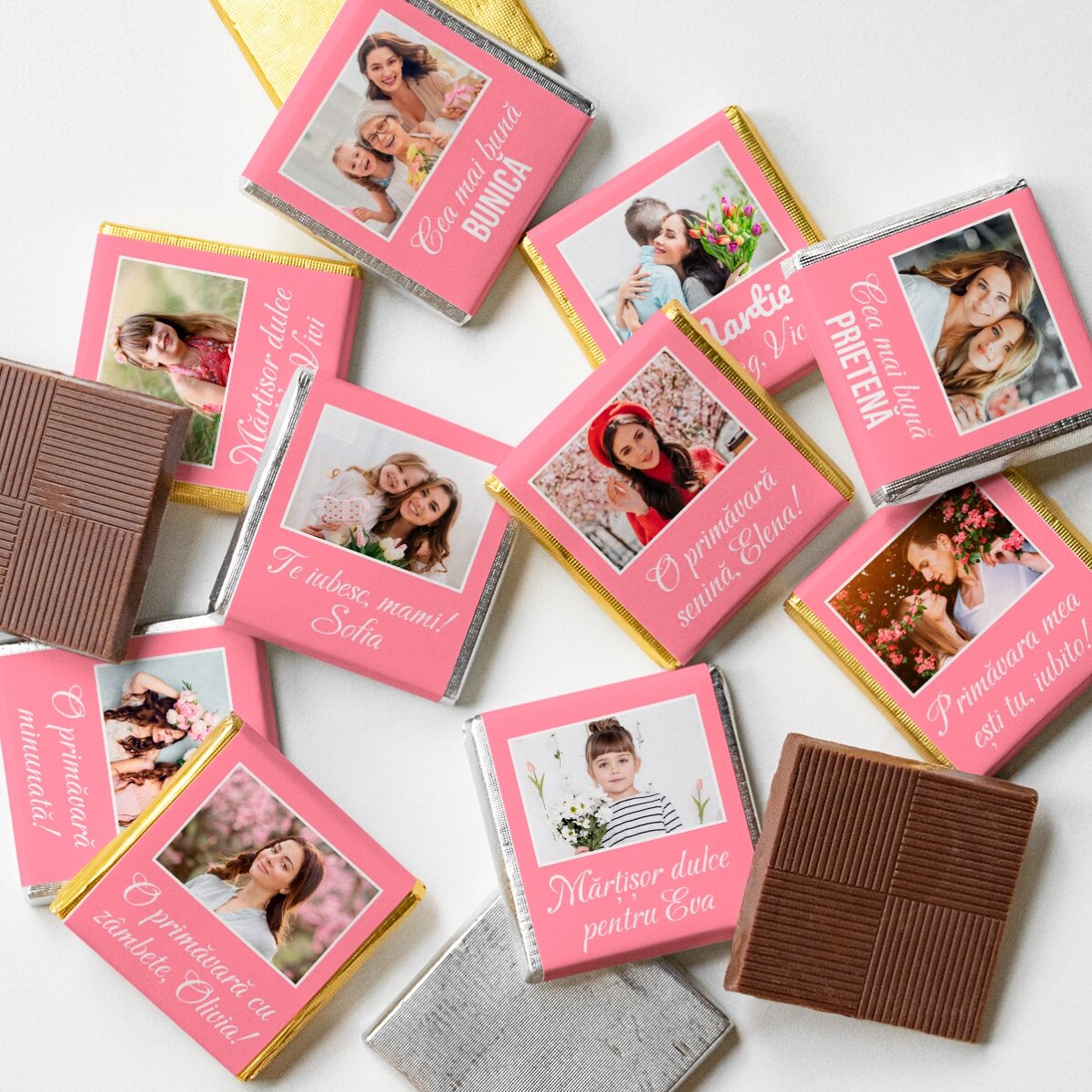Set of 10 mini chocolates personalised with photos and text
