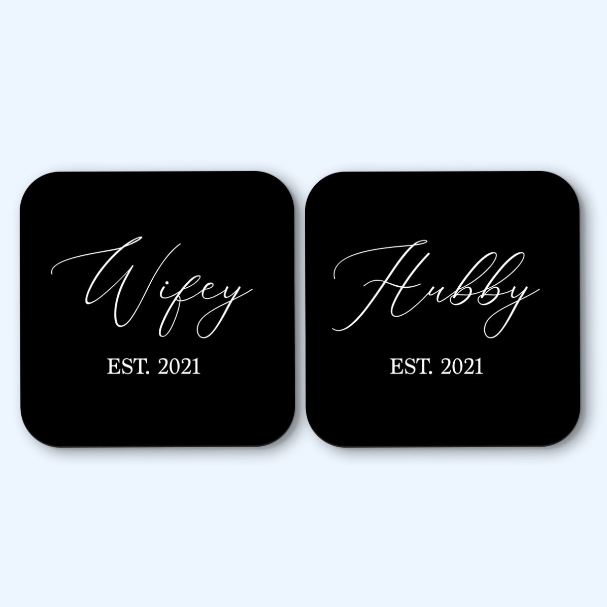 Set of 2 personalised coasters with text - His and hers