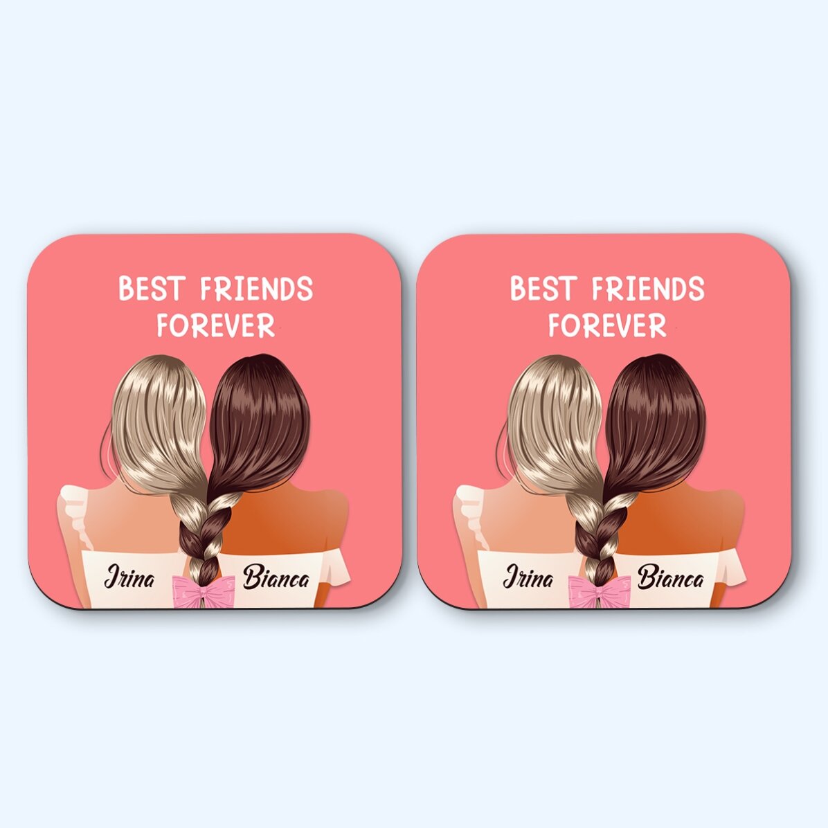 Zestaw 2 spody pod szklanki z indywidualnym napisem – „Best friends”