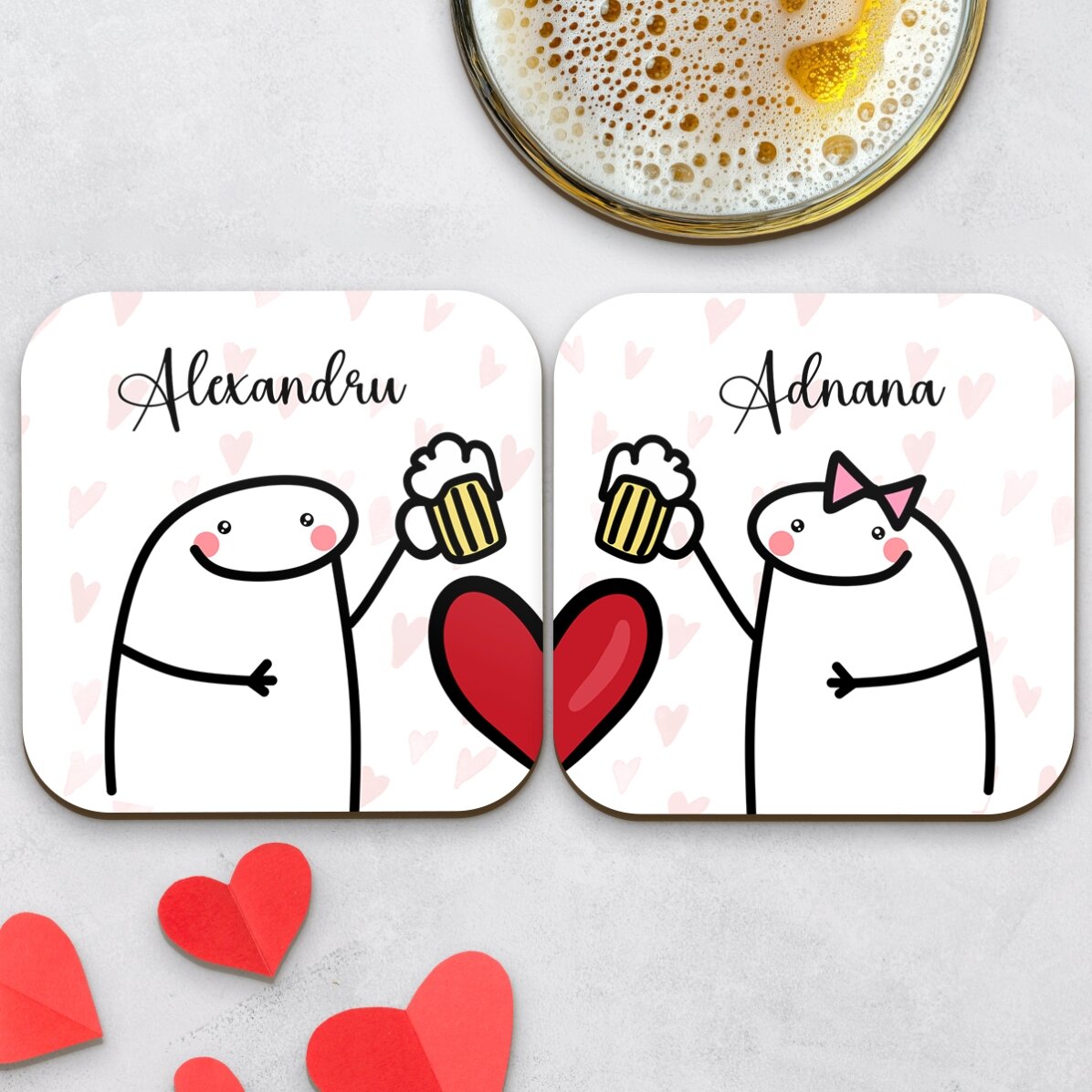 Zestaw 2 spody pod szklanki z indywidualnym napisem – Cute love