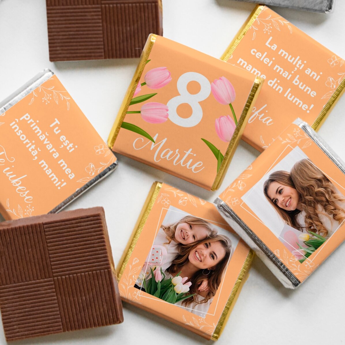 Set of 5 mini chocolates personalised with photos and text - Mum