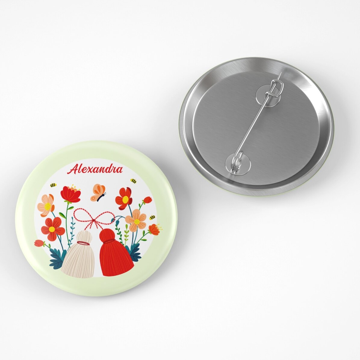 Zestaw upominkowy „martisor” z mini czekoladką i spinką z imieniem