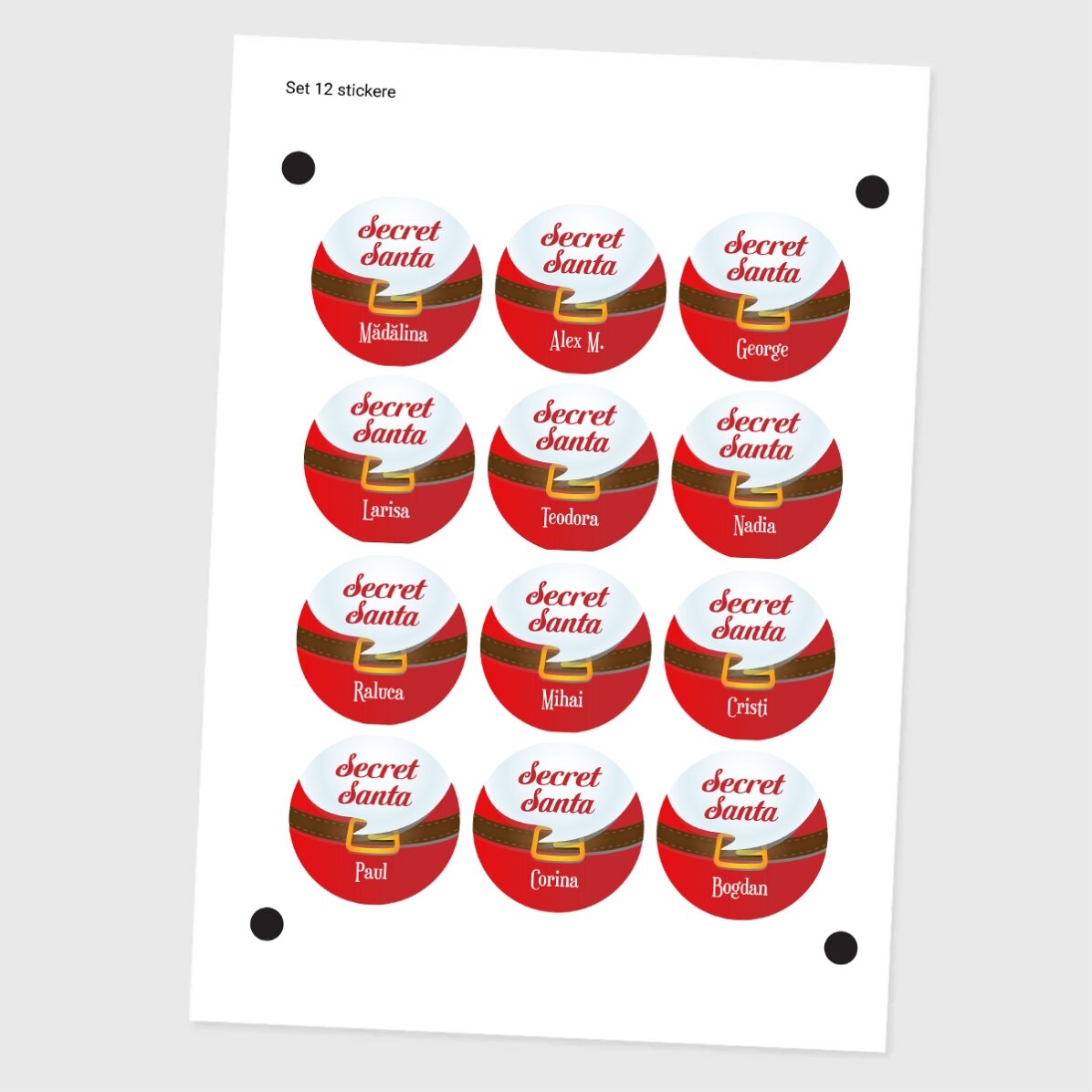 Set of 12 stickers (self-adhesive labels) personalised with message - Secret Santa