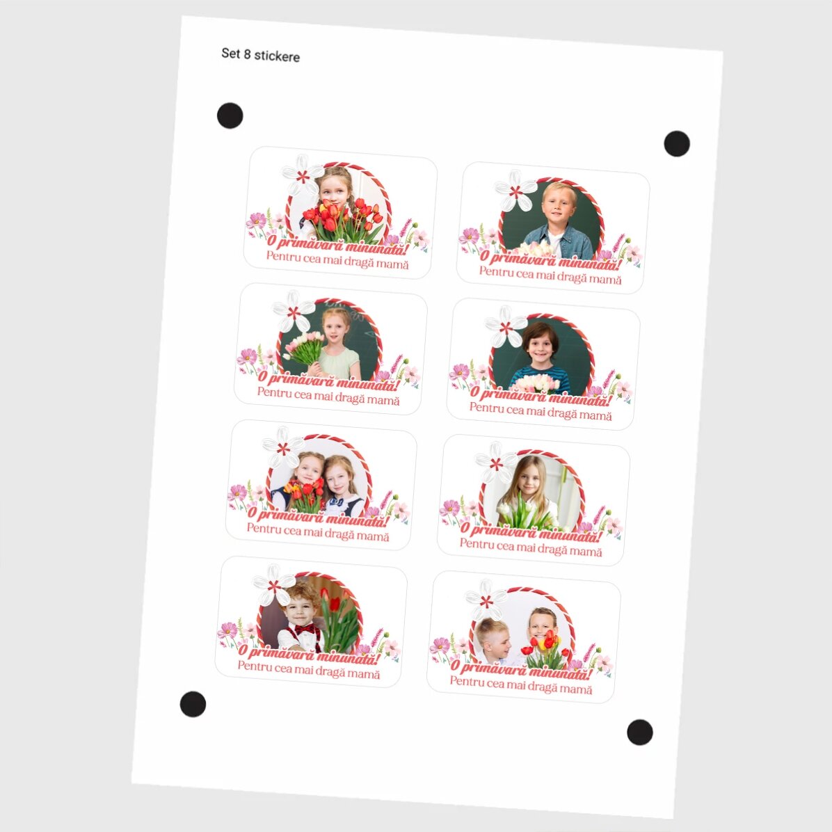 Set of 8 stickers (self-adhesive labels) personalised with photos and message