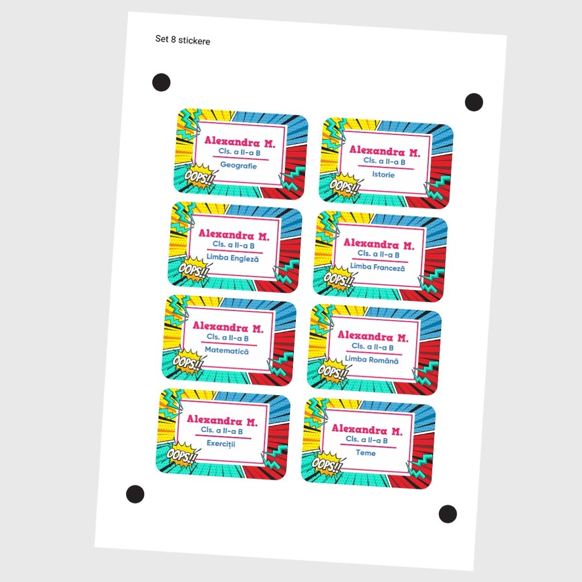 Set of 8 stickers (self-adhesive labels) personalised with text - Comics