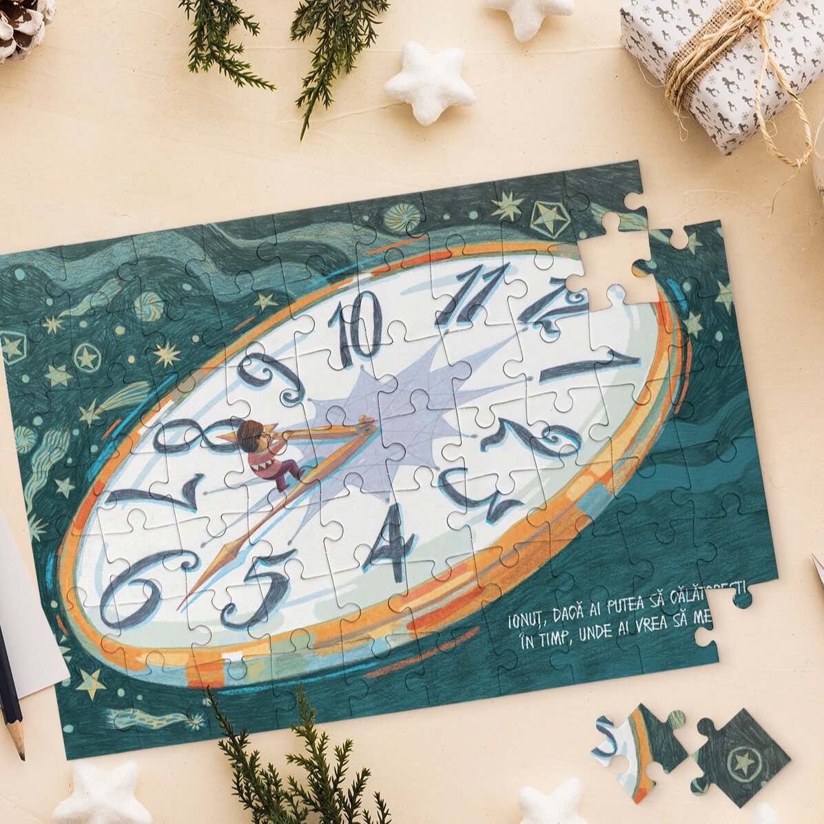 Zestaw puzzli o wymiarach 28 x 19 cm oraz książka „Cercul”