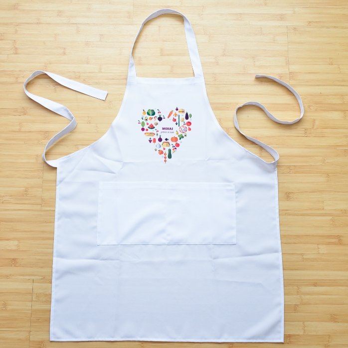 Customised apron with text - heart food model