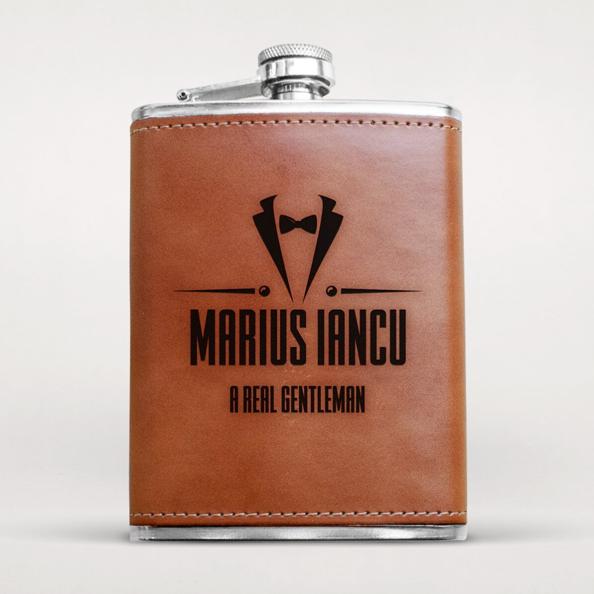 Personalised leather-covered hip flask - Tuxedo