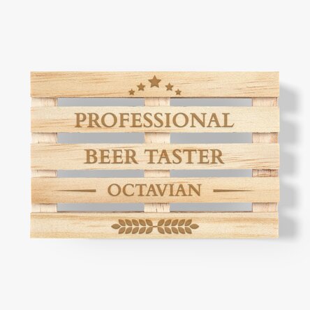 Spodek pod szklankę w kształcie łopatki z indywidualnym napisem – Beer taster
