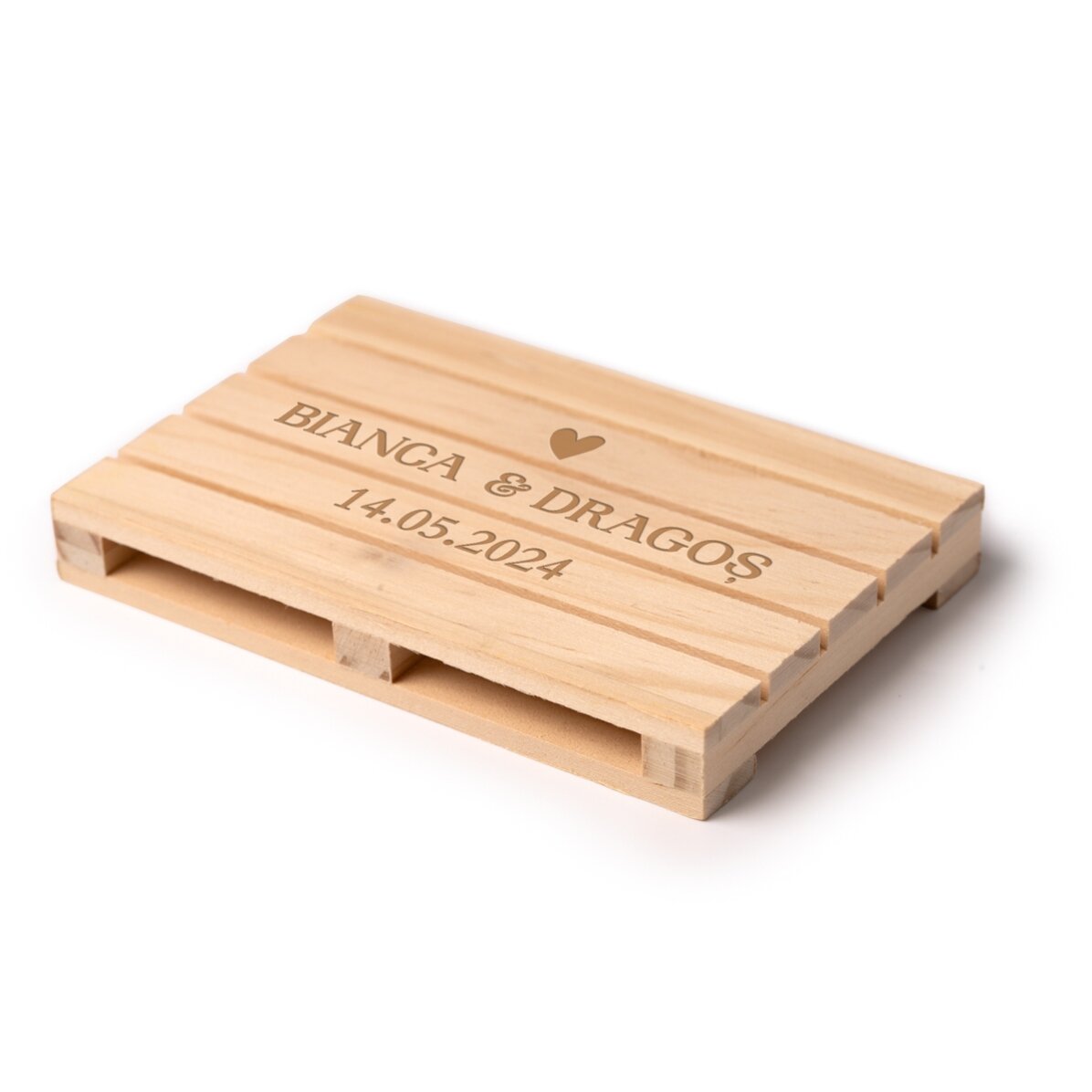 Personalised pallet-shaped coaster with text - Love