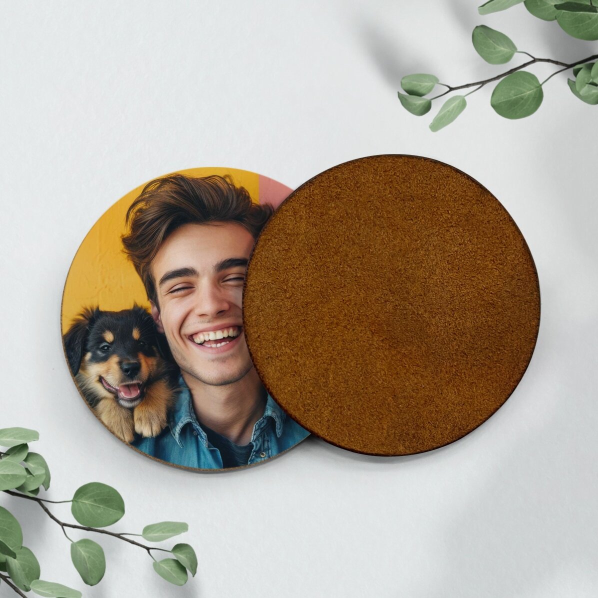 Personalised leather cup holder with photo