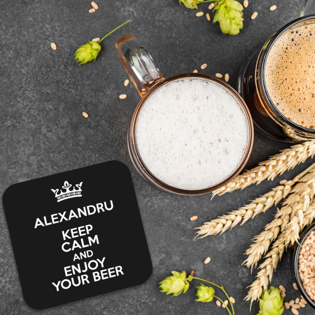 Spersonalizowana podkładka pod kubek z napisem – Keep Calm Black