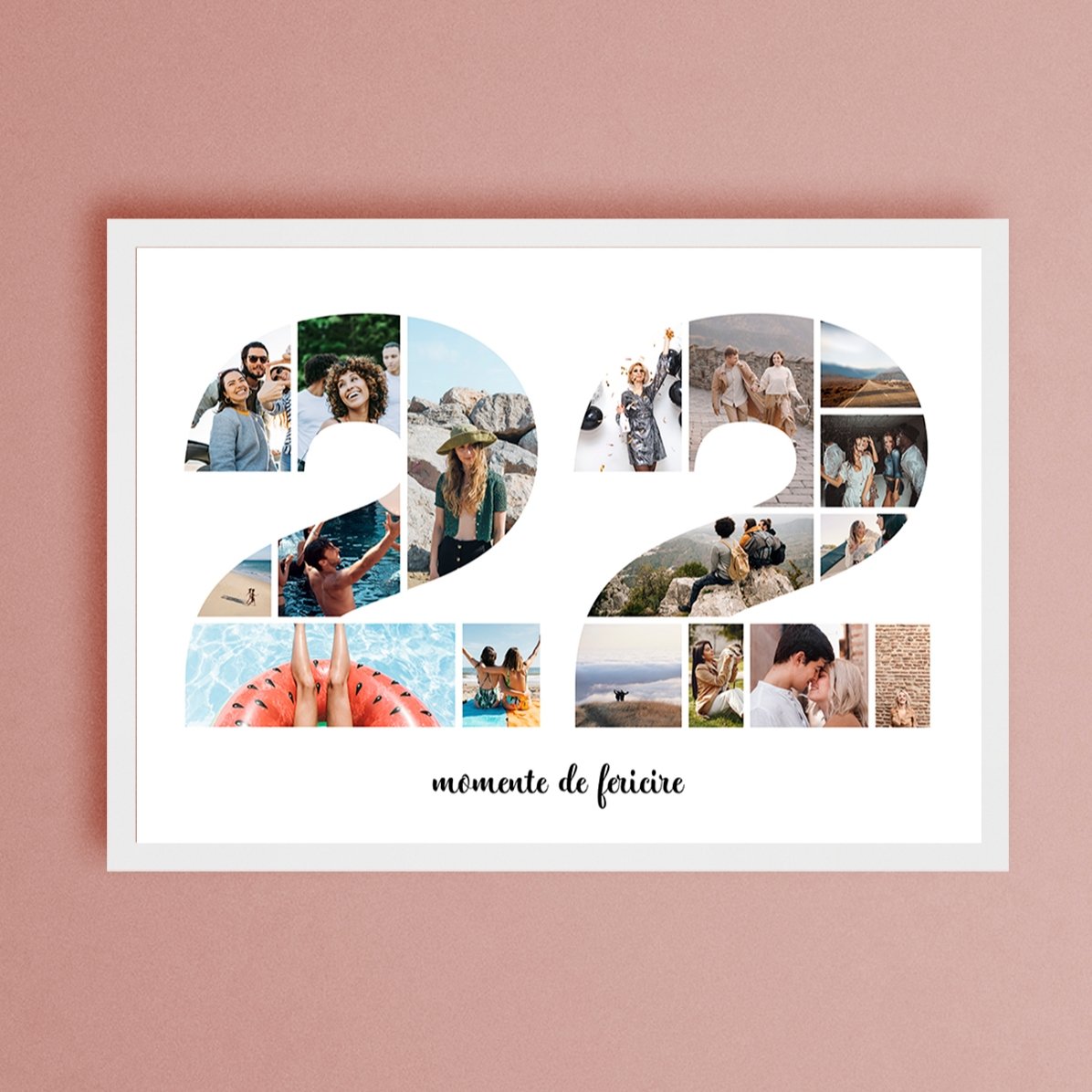 Personalised landscape canvas with 17 photos, model number 22, and text message